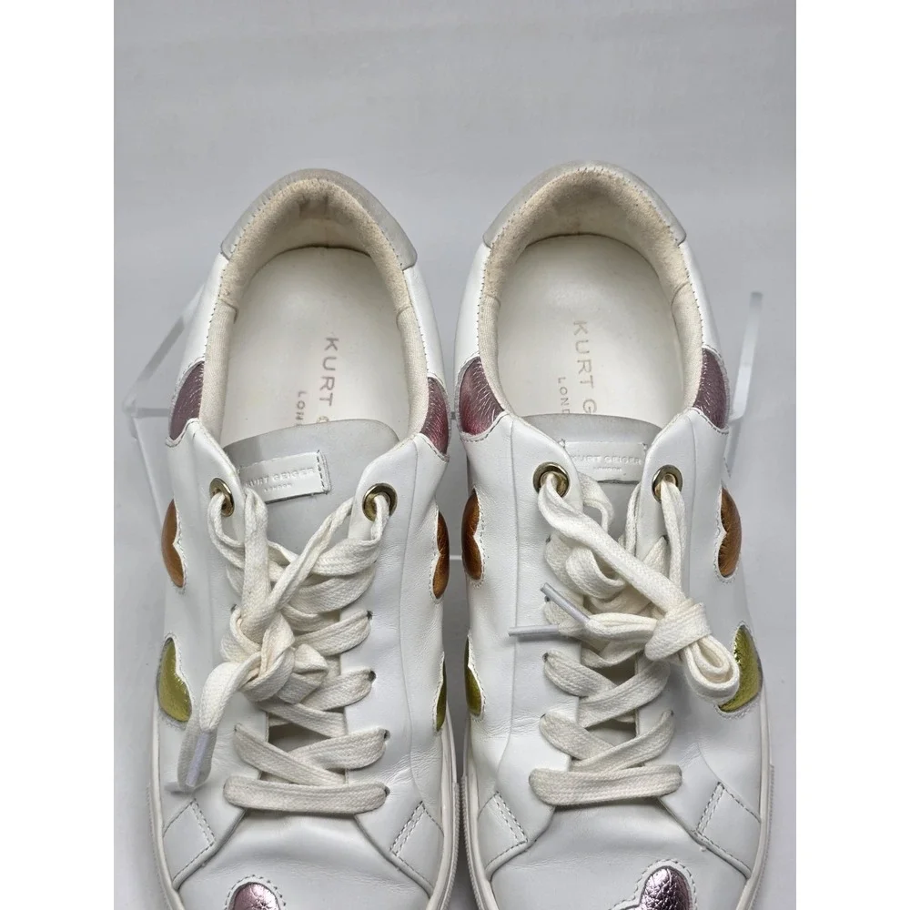 Kurt Geiger Womens London Lane Love White Leather Rainbow Heart Sneakers EU 38.5
